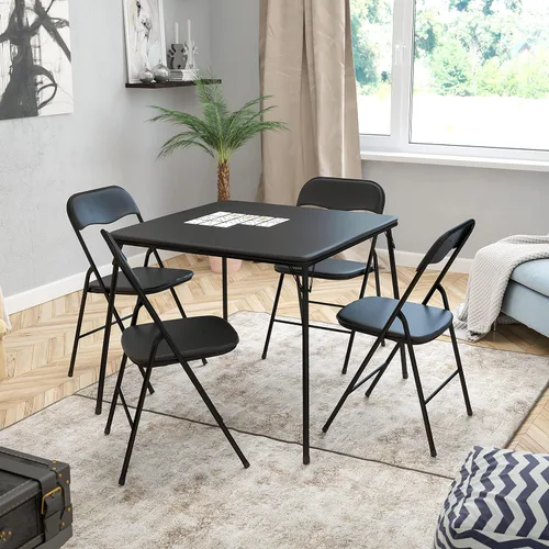 Miniatura 2 de Flash Furniture - Juego de mesa y sillas plegables negras de 5 piezas para jugar cartas Negro