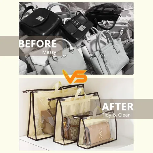 Miniatura 3 de Bolsas de almacenamiento transparentes para armario, bolsa de almacenamiento colgante con cremallera para bolsos, XL, 4 unidades Beige