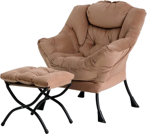 Miniatura 23 de Silla perezosa con otomana, silla de descanso moderna y grande con reposabrazos y reposapiés, silla de lectura con otomana, silla de sofá de ocio