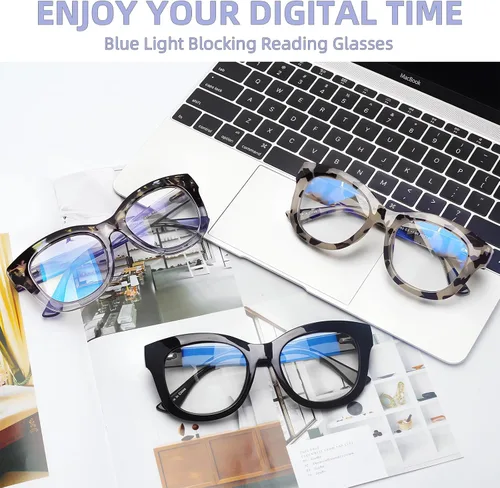 Miniatura 5 de LADEESSE - Gafas de lectura para mujer estilo Oprah, paquete de 3 unidades, con montura cuadrada extra grande con bisagra de resorte, bloqueo de luz