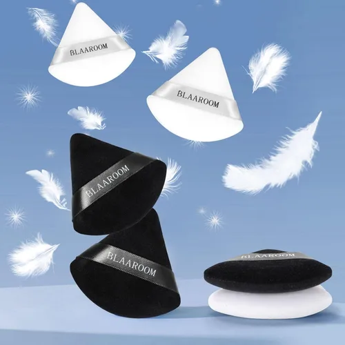 Miniatura 6 de 6 piezas de terciopelo de maquillaje de cara de triángulo suave para polvo suelto, polvo mineral, polvo corporal, base cosmética húmeda y seca