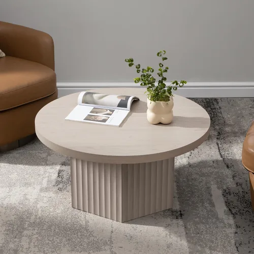 Miniatura 6 de SICOTAS Mesa de centro redonda para sala de estar, mesa de centro acanalada moderna de 32 pulgadas con almacenamiento, mesa de comedor de té