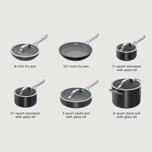 Miniatura 11 de Ninja Ceramic Pro Juego de utensilios de cocina de cerámica de 11 piezas, juego de ollas y sartenes antiadherentes con tapas de vidrio, no tóxico