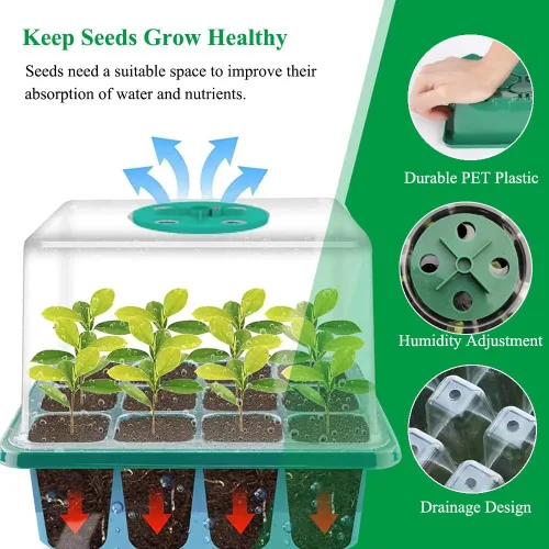 Miniatura 2 de Kit de bandeja de inicio de semillas, paquete de 3 bandejas de cultivo de plantas con cúpula de humedad y base, etiquetas y kit de herramientas