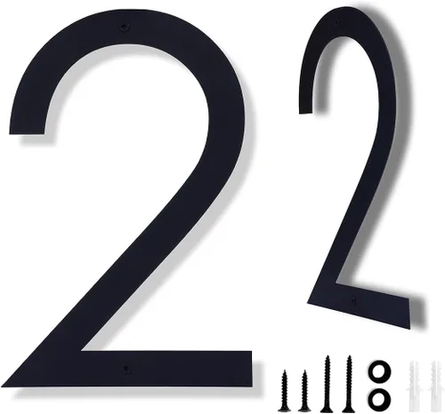 Miniatura 16 de Números de casa negros de metal moderno de 12 pulgadas para exterior, dirección flotante número 7 con kit de clavos para puerta