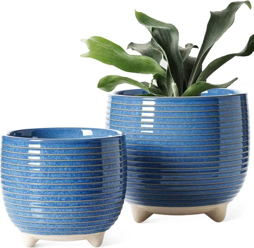 Miniatura 10 de LE TAUCI Macetas de cerámica para plantas, macetas con patas de 5.1 + 6.4 pulgadas para plantas, macetas modernas para el hogar y la oficina