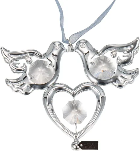 Miniatura 2 de Matashi Adorno colgante de palomas de amor con tachuelas de cristal cromado con corazón, símbolo romántico de amor, perfecto para Navidad, día