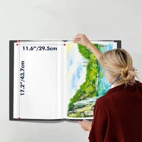 Miniatura 4 de Carpeta de portafolio de arte, 40 fundas transparentes protectoras de papel, libro de presentación transparente de 80 páginas para obras de arte