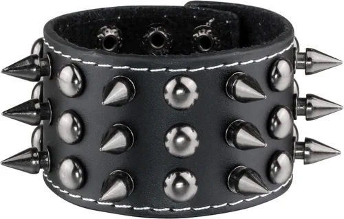 Miniatura 2 de MILAKOO 2 pulseras negras para cinturón, cuerda de cuero, pulsera punk rock negra de 6 a 8 pulgadas