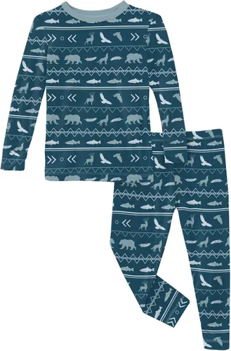 Miniatura 96 de KicKee Pants Conjunto de pijama de manga larga con estampado de piezas
