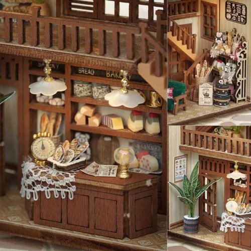 Miniatura 6 de TuKIIE Kit de casa de muñecas en miniatura con muebles, a escala 1:32 abierta y cerrada, mini cubo de madera para muñecas, rincón de libros