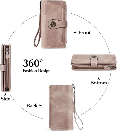 Miniatura 3 de BOSTANTEN Cartera de cuero genuino para mujer, de gran capacidad, cartera de mano con bloqueo RFID