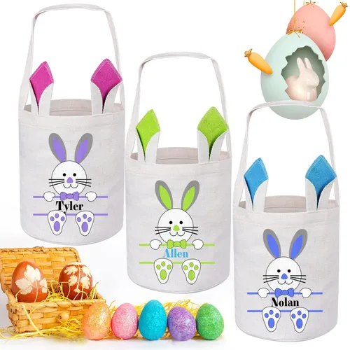 Miniatura 10 de Paquete de 2 cestas de Pascua personalizadas para niños y niñas, regalos de Pascua personalizados de Touber, cesta de Pascua para conejito