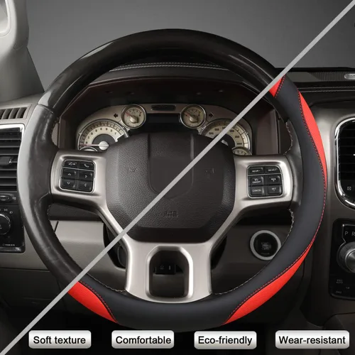 Miniatura 5 de West Llama Funda personalizada para volante de automóvil para Dodge RAM 1500 2500 3500, 15.5-16 pulgadas (negro + rojo tamaño grande)