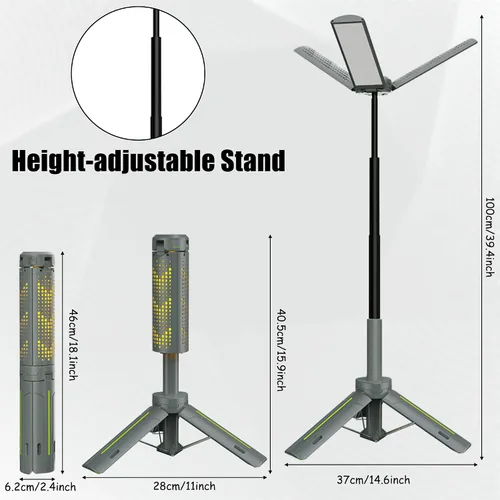 Miniatura 5 de Luces de campamento recargables con soporte, luces de trabajo telescópicas inalámbricas con 3 cabezales de lámpara LED, linterna de trípode