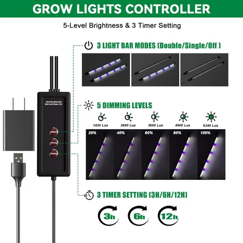 Miniatura 4 de Bandeja de inicio de semillas con luz de crecimiento, kit de inicio de plántulas de 60 celdas con cúpula de humedad de 4.07 pulgadas, bandejas