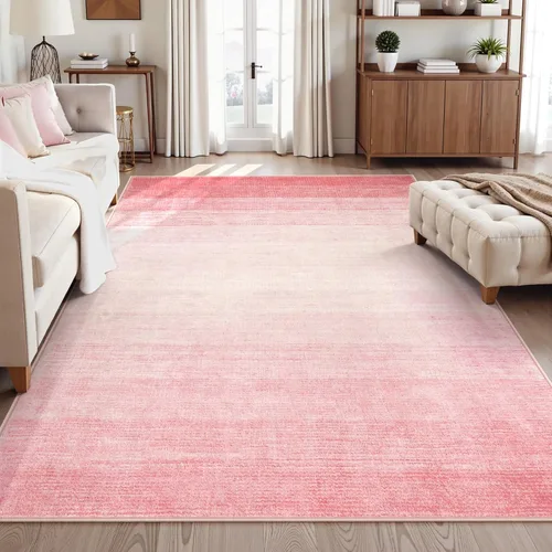 Miniatura 34 de Wonnitar Alfombra rosa lavable de 2 x 6 pies, moderna alfombra de pasillo de baño en degradé, contemporáneo, antideslizante, alfombra degradada