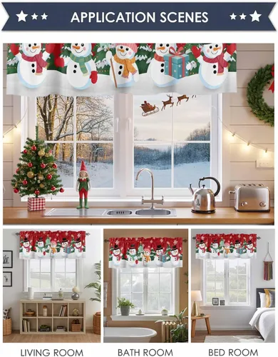 Miniatura 6 de Cenefas de muñeco de nieve de Navidad para cocina, cafetería, árbol de Navidad de invierno, copos de nieve, cenefa de ventana de dibujos animados