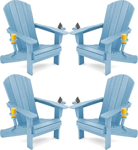 Miniatura 30 de SERWALL Silla Adirondack plegable, Silla Adirondack HDPE con textura de madera - gris