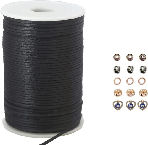 Miniatura 10 de Cordón de satén melocotón de 0.098 in, cuerda de nailon de 300 pies, cordón de seda de raso satinado para hacer joyas, pulseras trenzadas, collares