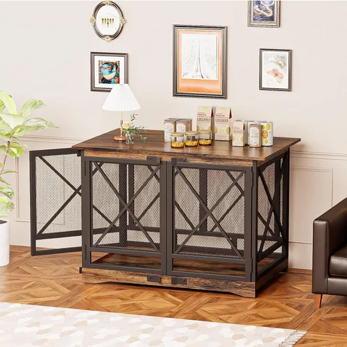 Miniatura 4 de COZPAW Mueble de jaula grande para perros - Jaula de interior de 48 pulgadas de alta resistencia para raza extragrande con puertas dobles, jaula