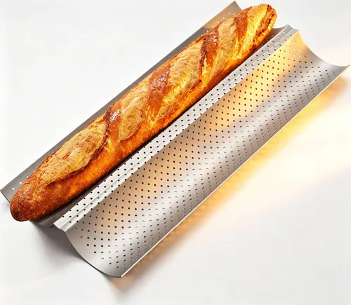 Miniatura 5 de AMAGABELI GARDEN & HOME Moldes antiadherentes para baguettes franceses de 15"x11" de acero al carbono para hornear 3 panes, bandeja perforada