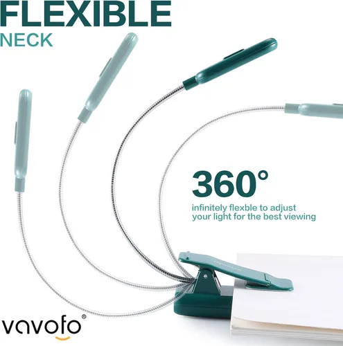 Miniatura 5 de VAVOFO - Luz de lectura recargable para libros en la cama para niños, 7 LEDS con luz blanca cálida de 9 niveles, lámpara de cuidado de ojos con Verde