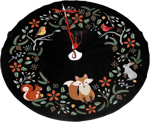 Corona de bosque de Navidad Animal Fox Lindo Papá Noel y muñeco de nieve Muñecas Diseño Falda de árbol de Navidad Preciosa Decoración de Árbol de