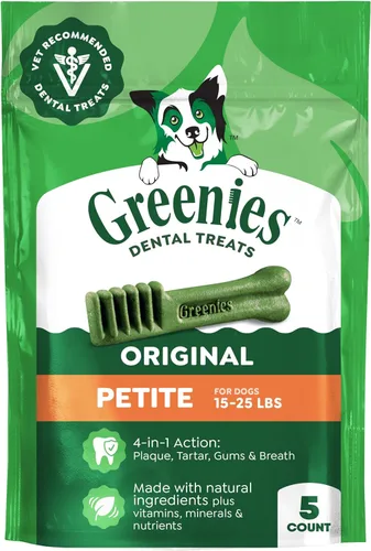 Greenies Golosinas dentales naturales para perros adultos recomendadas por veterinarios, tamaño pequeño, sabor original, paquete de 3 onzas, 5