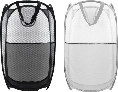 Miniatura 16 de Cesto de ropa sucia plegable emergente, cesta de ropa plegable de malla extragrande, 28" x 16" x 16" (azul)