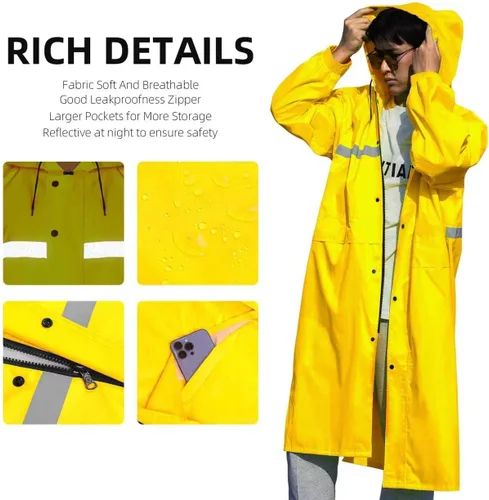 Miniatura 4 de Coralrain Impermeable largo con capucha de seguridad, impermeable, chaqueta de lluvia de emergencia, poncho para hombres, mujeres y adultos