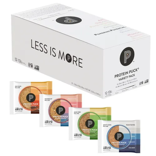 Protein Puck Barras a base de plantas | Snacks con proteína vegana | 16 unidades | Tamaño completo de 3.25 oz | Sin gluten, sin lácteos, barras
