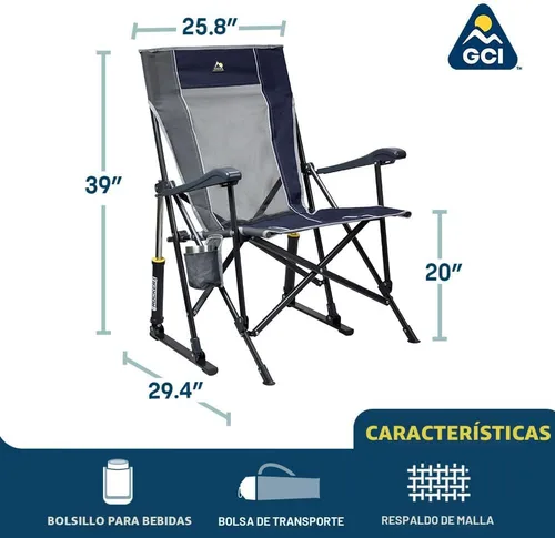 Miniatura 2 de GCI Outdoor Roadtrip Rocker Silla de Camping Silla Mecedora Portátil y Plegable con Reposabrazos Sólidos y Duraderos, Portavasos y Respaldo Verde