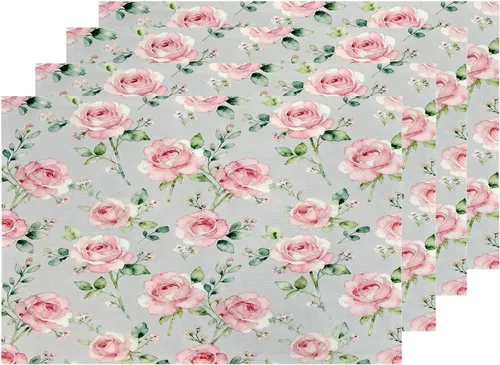 Miniatura 16 de Shrahala Hermosos manteles individuales de flores de rosas, hermosas flores, elegantes manteles de lino de arpillera lavable, aislamiento térmico