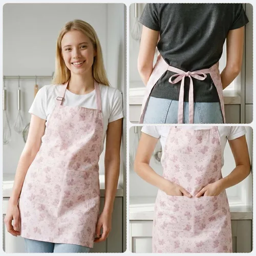 Miniatura 6 de Kitchen Apron, Double Sided Floral Adjustable Waterproof Apron with 2 Pockets for Baking, Salon, BBQ for Mom Wife