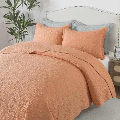Miniatura 39 de HoneiLife - Juego de colcha de tamaño Queen, juego de ropa de cama de pana bordada de 3 piezas, colcha de lujo, ligera, cálida, para todas las Pana