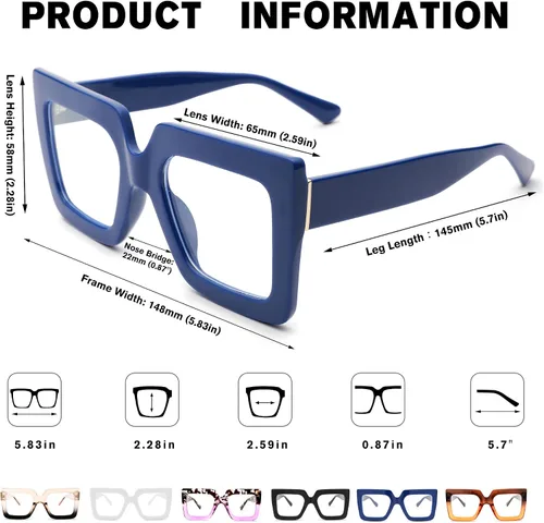 Miniatura 10 de Pro Acme Gafas de bloqueo de luz azul, marcos cuadrados grandes, anteojos falsos para mujer