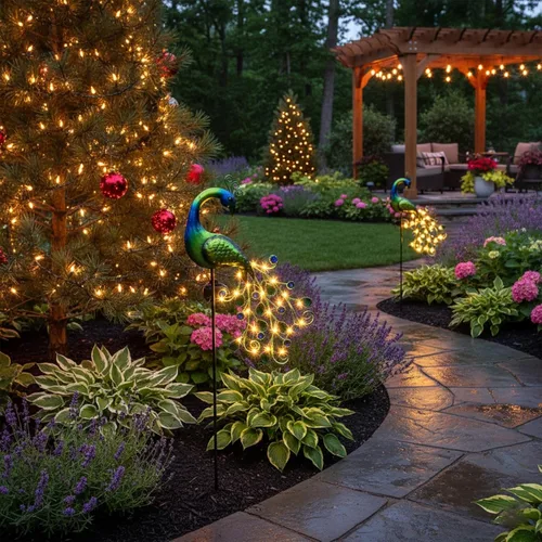 Miniatura 5 de Luces solares de jardín de metal con decoración de pavo real impermeable, poste solar con pavo real decorativo para decoración de patio al aire