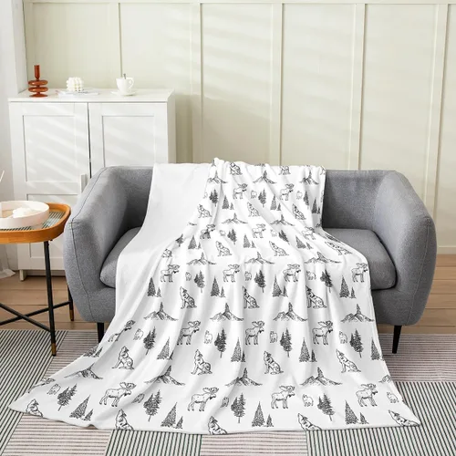 Miniatura 20 de Manta de forro polar de ciervo bohemio, tamaño individual, manta temática de caza de vida silvestre, decoración de cabaña, manta mullida para sofá