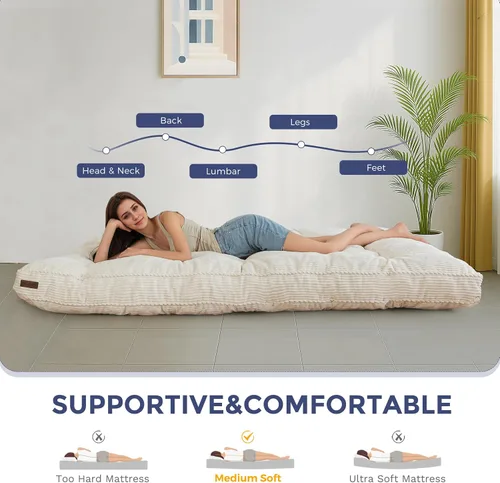 Miniatura 8 de MAXYOYO Colchón Futón de 6 pulgadas, Tamaño Full, Futones Tufted Sofá Cama con Diseño de Borde de Cuerda Trenzada, Colchón de Piso de Tela Gruesa