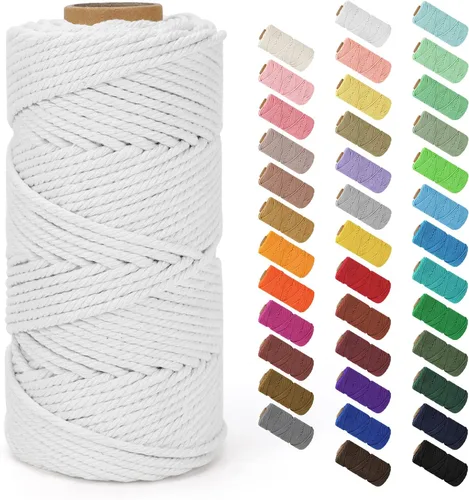 Miniatura 50 de Cordón de macramé de 0.079 in x 380 yardas (1140 pies), cuerda de algodón natural para colgar en la pared, ganchos de plantas, manualidades, Beige