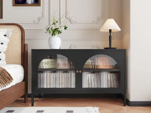 Miniatura 23 de Armario de almacenamiento de metal con 2 puertas de malla para sala de estar, hogar, hotel, oficina, garaje, cocina, 3 niveles, 2 estantes Negro