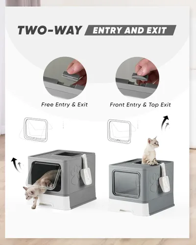 Miniatura 2 de Caja de Arena Cerrada para Gatos, Caja de Arena Grande para Gatos Grandes, Cajas de Arena Cubiertas para Gatitos con Tapa, Recinto de Caja