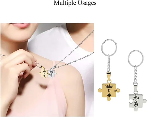 Miniatura 2 de Collar para parejas, hombres y mujeres, rompecabezas a juego, juego de dije de acero inoxidable K & Q, el mejor regalo para novio, novia en el día