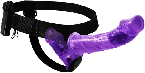 Honeypleasures - Correa vibradora en consolador doble para mujer lesbiana femenina en juguete sexual femenino y doble penetración púrpura