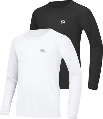 Miniatura 15 de Camiseta de natación de manga larga UPF 50+ para niños, paquete de 1 o 2 unidades de protección solar UV Rash Guard, camisetas de agua SPF