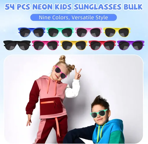 Miniatura 5 de Kathfly Gafas de sol neón para niños, 9 colores, novedosas gafas de sol estilo 80, regalos de fiesta de verano para niños y niñas