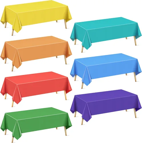 Miniatura 33 de Mantel rectangular de la serie azul y verde, 4 piezas, 54 x 72 pulgadas, color sólido, impermeable y a prueba de derrames, mantel de plástico