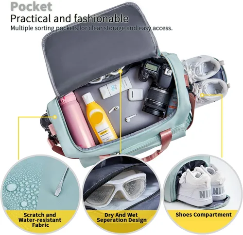 Miniatura 4 de FIORETTO - Bolsa de deporte para mujer con compartimento para zapatos, capacidad de 37 litros, ideal para viajes, gimnasio, deportes, fines de semana