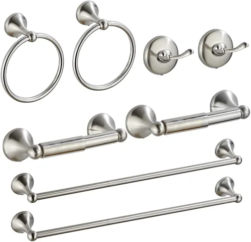 Juego de accesorios de baño de 8 piezas (barra de toalla ajustable, anillo de toalla, soporte de papel higiénico, gancho para toalla), accesorios de